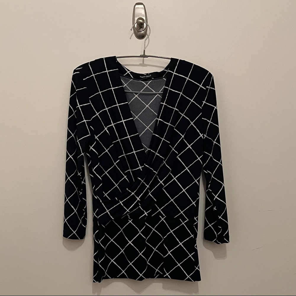 Ellen Tracy Crossover Wrap Top 3/4 sleeve blouse blue Women's Size XS